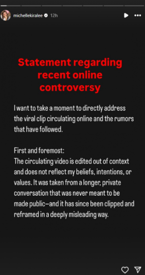 Michelle Kira’s Statement On Instagram